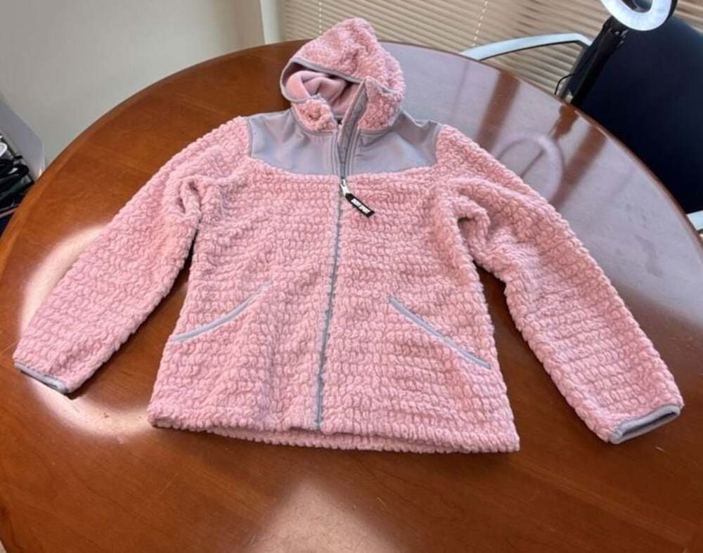 DKNY Sport Girls Pink Sherpa Fleece Full Zip Hooded Jacket Size M 10/12